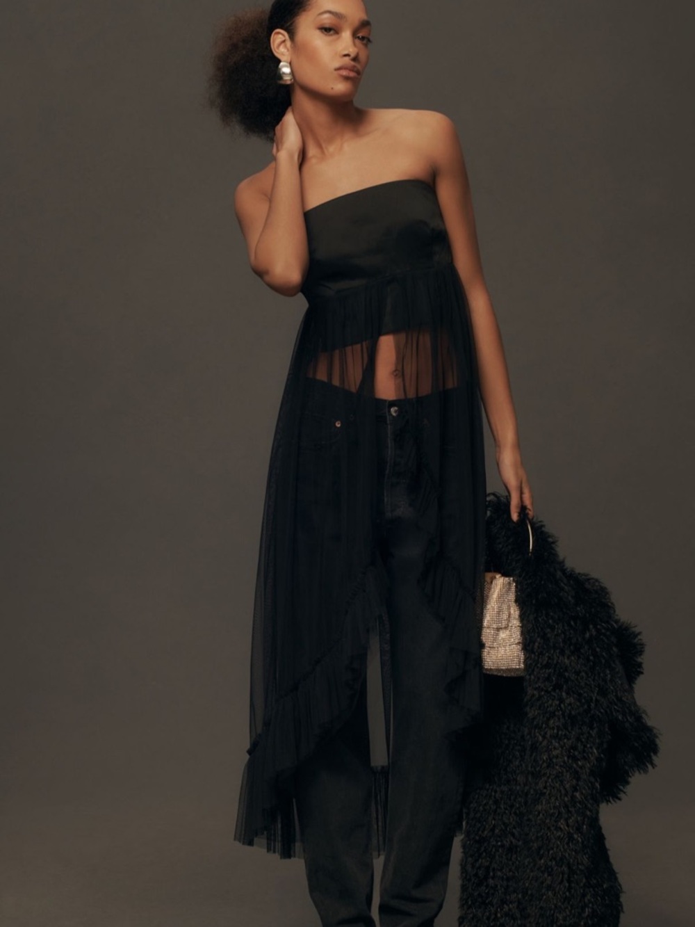 NWT by Anthropologie Strapless Tulle Tunic Top